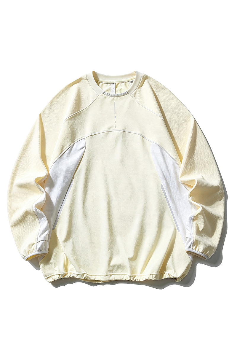 Unisex Fall Mesh Spliced Crew Neck Sports Long Sleeve Top
