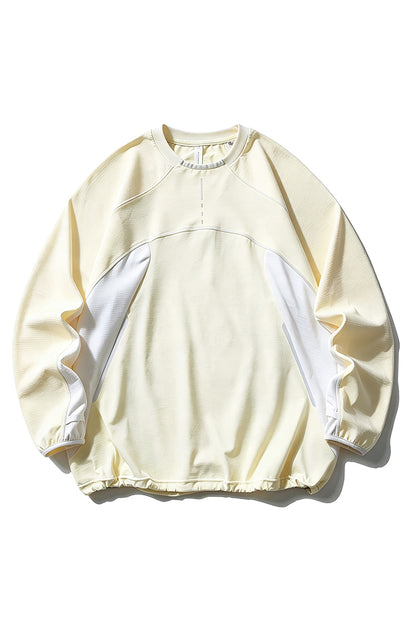 Unisex Fall Mesh Spliced Crew Neck Sports Long Sleeve Top