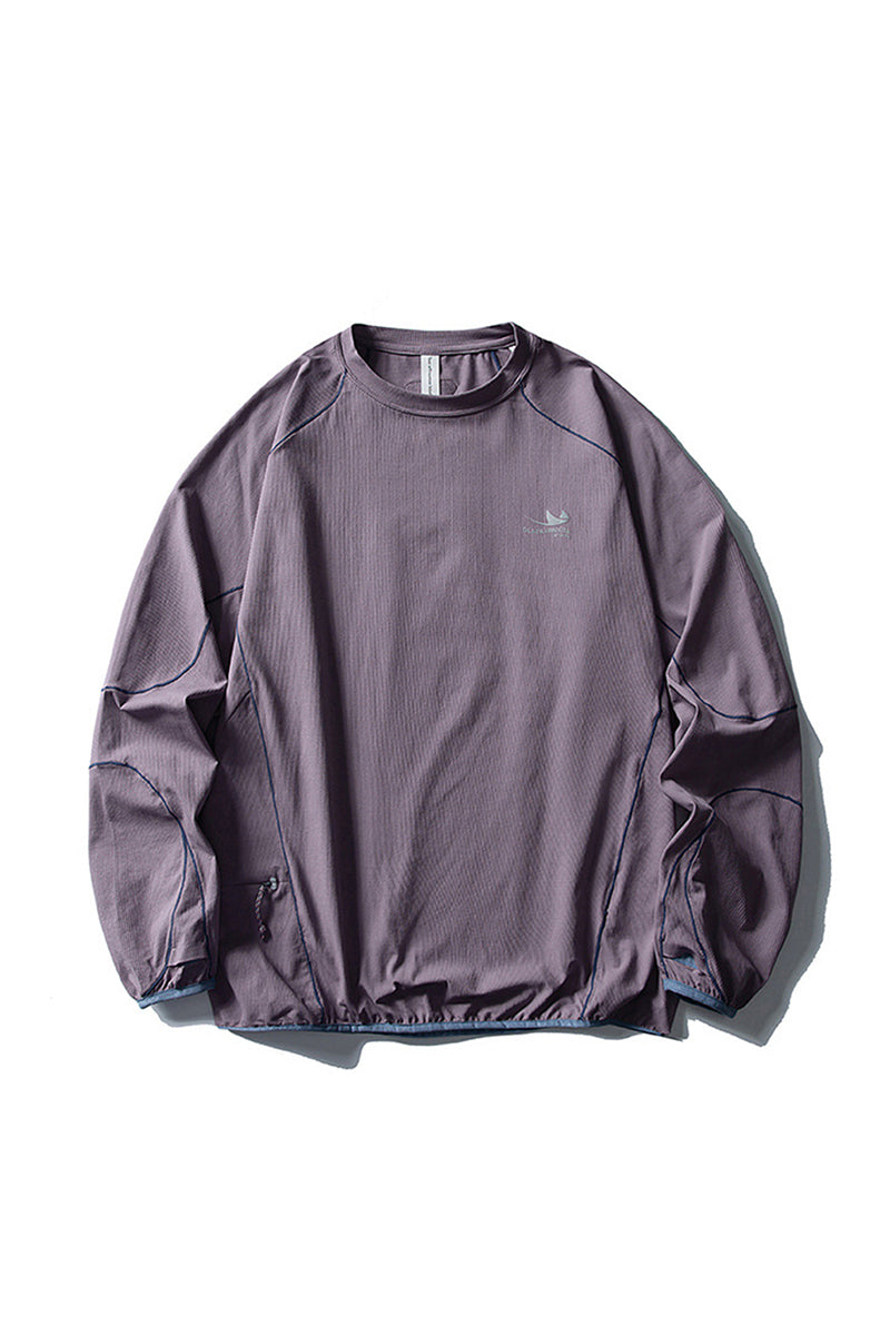 Unisex Fall Contrast Stitch Crew Neck Long Sleeve Top