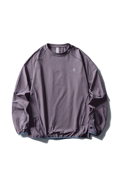 Unisex Fall Contrast Stitch Crew Neck Long Sleeve Top