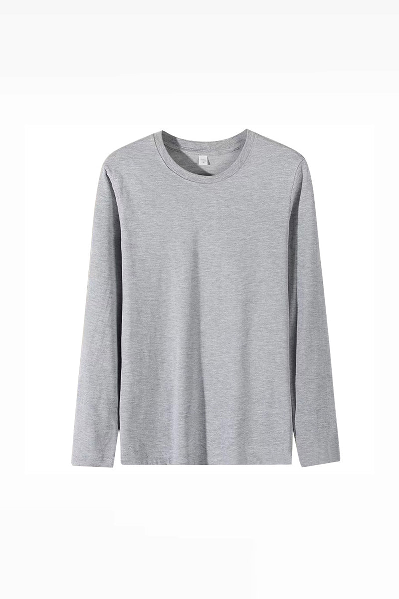 Men's Fall Combed Cotton Solid Crewneck Long-Sleeve T-Shirt