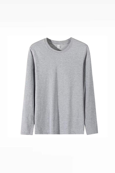 Men's Fall Combed Cotton Solid Crewneck Long-Sleeve T-Shirt