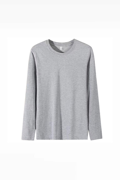Men's Fall Combed Cotton Solid Crewneck Long-Sleeve T-Shirt
