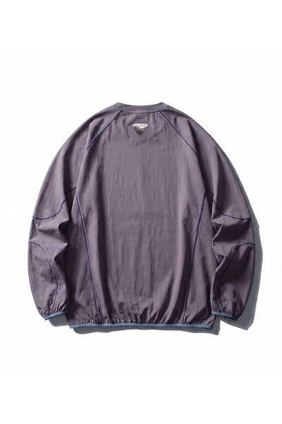Women Fall Contrast Stitch Crew Neck Long Sleeve Top