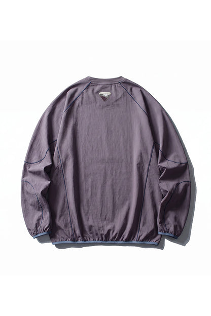 Women Fall Contrast Stitch Crew Neck Long Sleeve Top