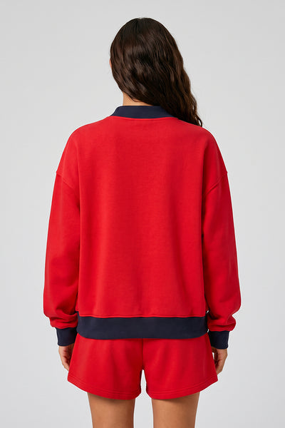 Women's Fall Winter Colorblock Cross-Neck Fleece Sweatshirt