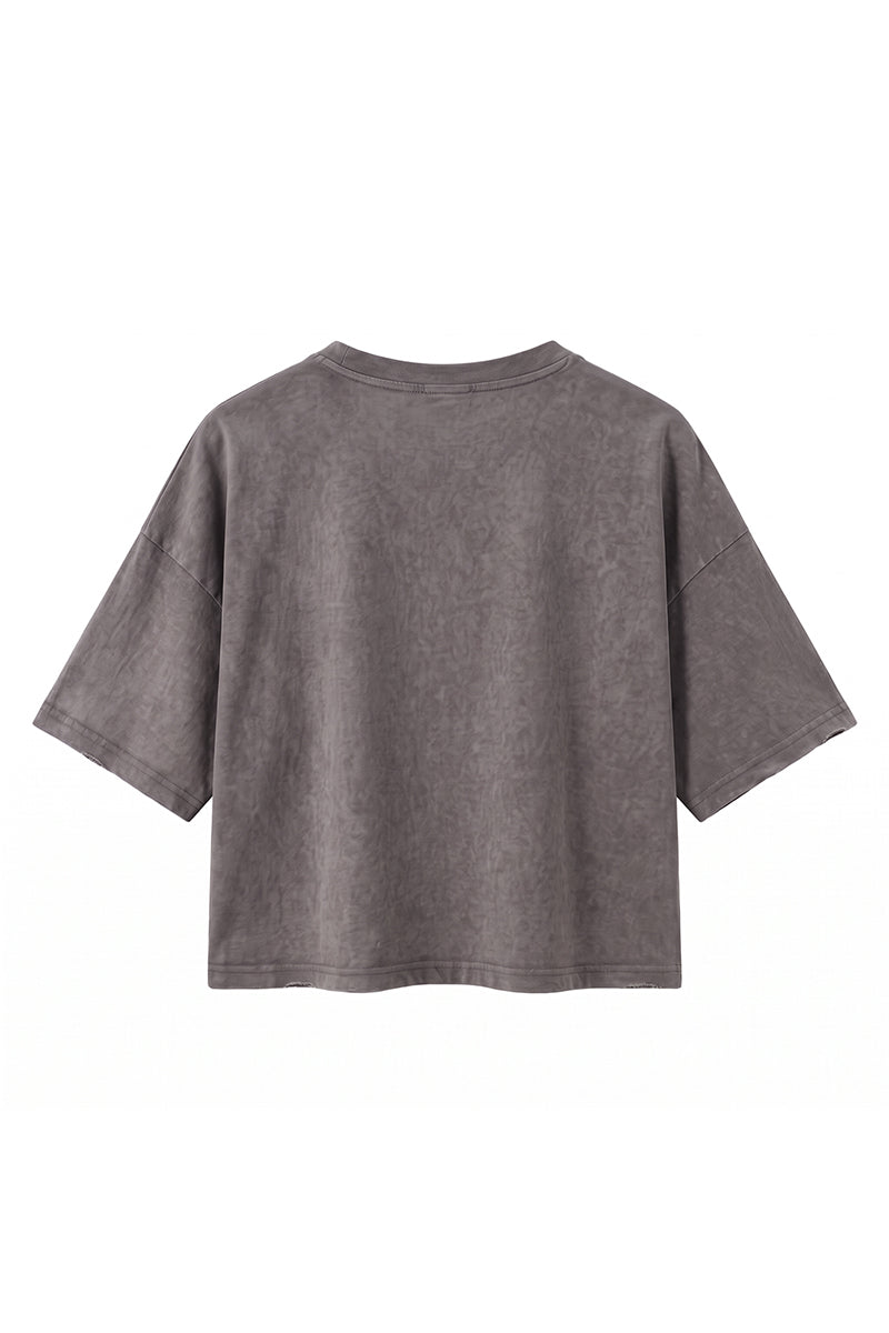 Women's Summer Washed Vintage Relaxed Crop T-Shirt