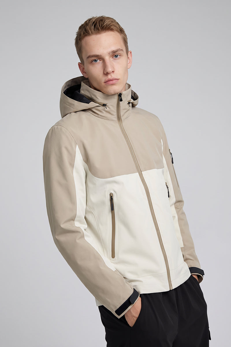 Men's Fall Winter Colorblock Hooded Windproof Shell Jacket
