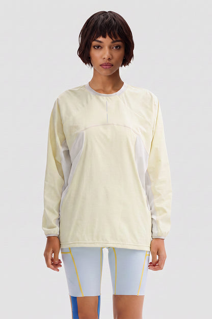 Women Fall Mesh Spliced Crew Neck Sports Long Sleeve Top
