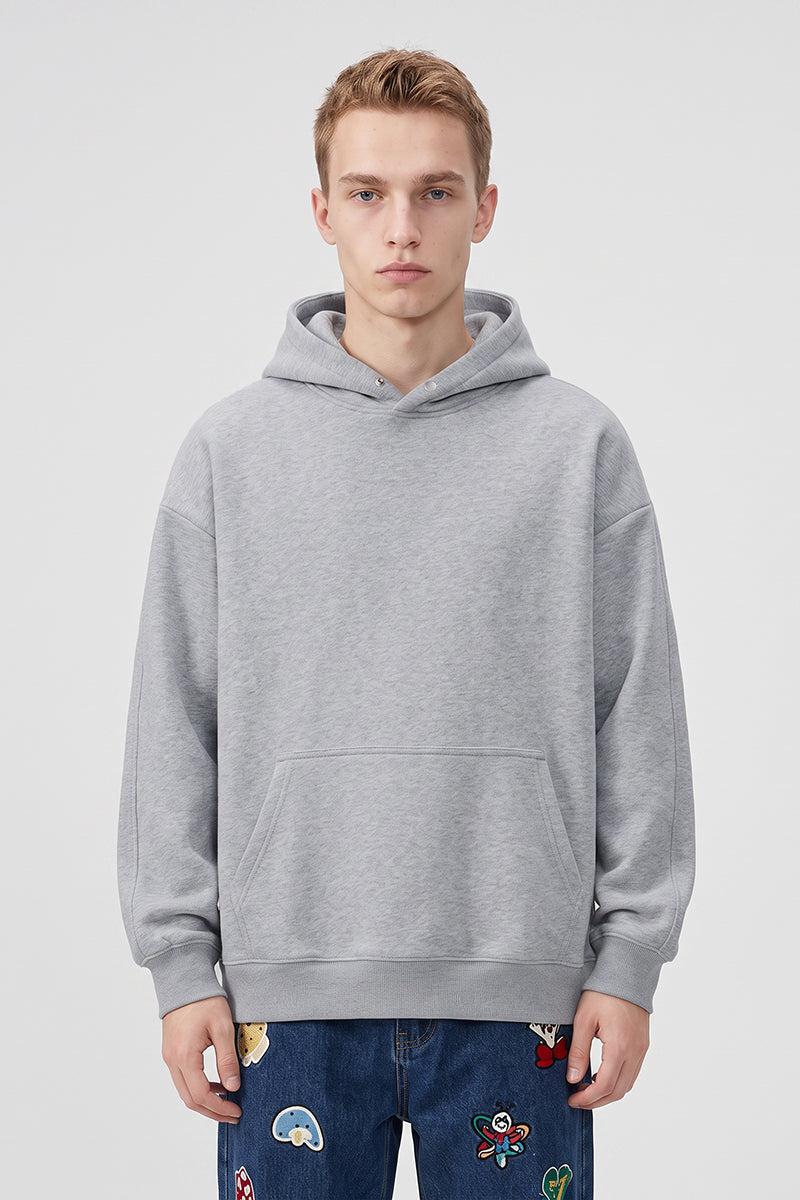 Men's Fall Winter Snap-Button Fleece Kangaroo-Pocket Hoodie
