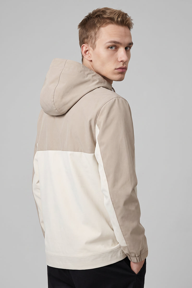 Men's Fall Winter Colorblock Hooded Windproof Shell Jacket