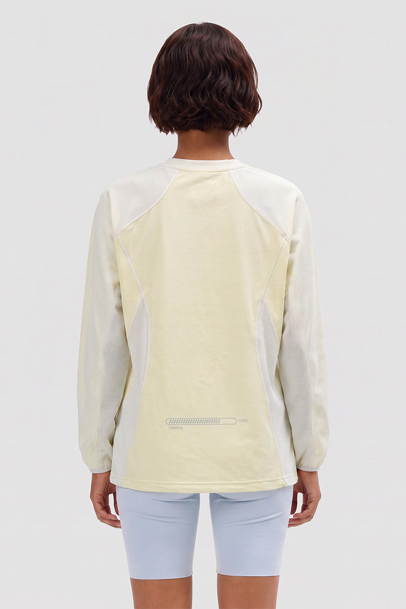 Women Fall Mesh Spliced Crew Neck Sports Long Sleeve Top