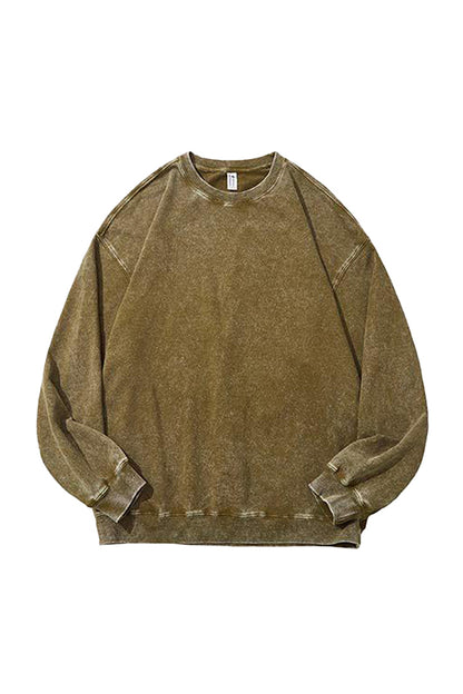 Men Fall Washed Vintage Raglan Crew Neck Sweatshirt