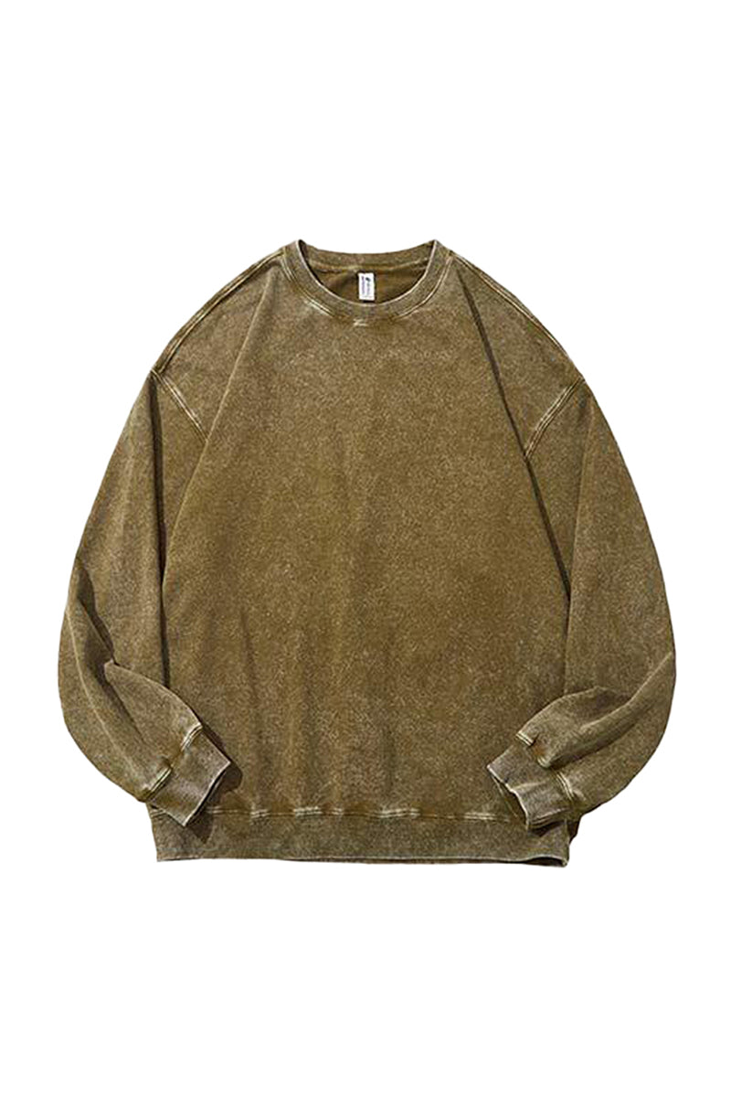 Unisex Fall Washed Vintage Raglan Crew Neck Sweatshirt