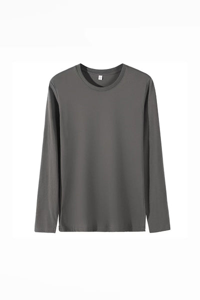 Men's Fall Combed Cotton Solid Crewneck Long-Sleeve T-Shirt