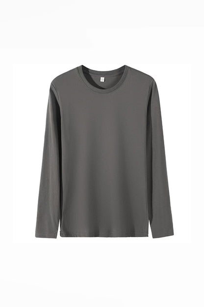 Men's Fall Combed Cotton Solid Crewneck Long-Sleeve T-Shirt