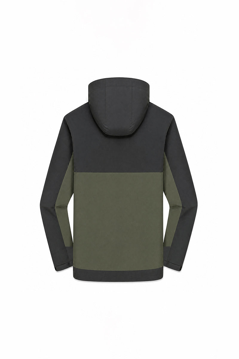 Unisex Fall Winter Colorblock Hooded Windproof Shell Jacket