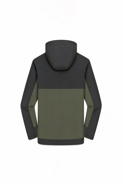 Unisex Fall Winter Colorblock Hooded Windproof Shell Jacket