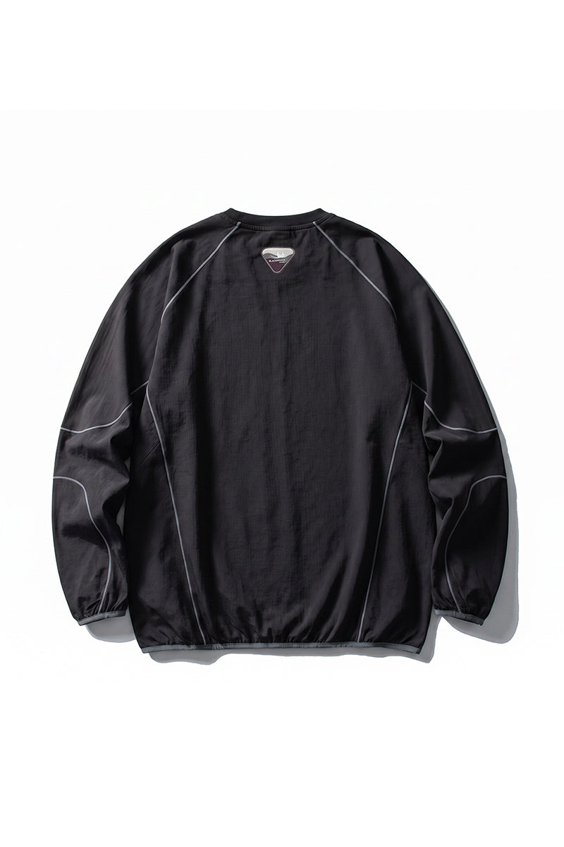 Women Fall Contrast Stitch Crew Neck Long Sleeve Top