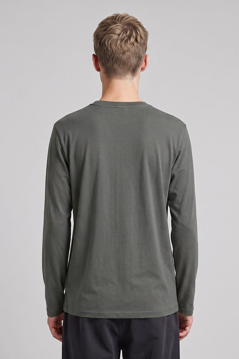 Men's Fall Combed Cotton Solid Crewneck Long-Sleeve T-Shirt