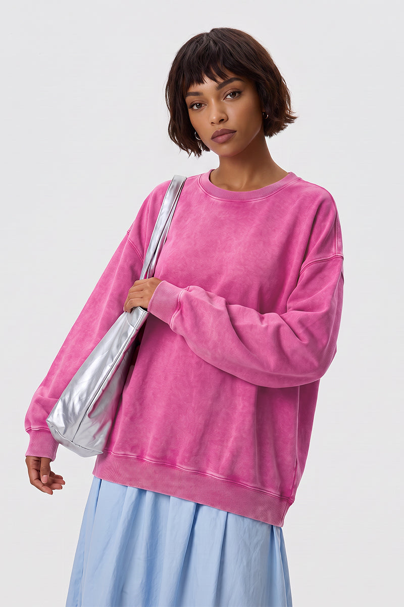 Unisex Fall Washed Vintage Raglan Crew Neck Sweatshirt
