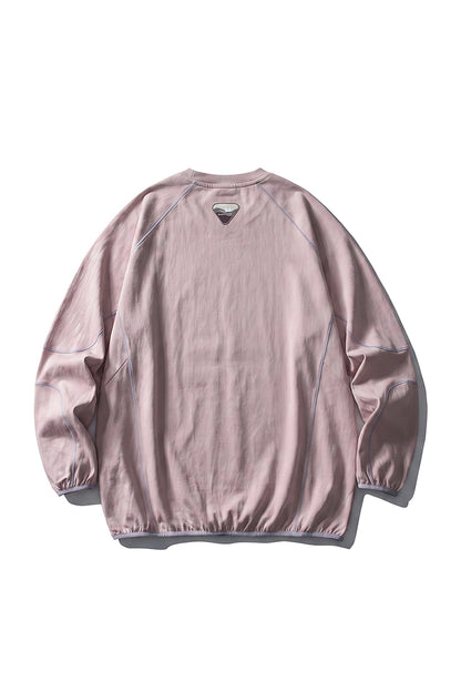 Women Fall Contrast Stitch Crew Neck Long Sleeve Top