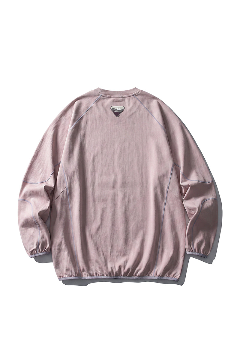 Unisex Fall Contrast Stitch Crew Neck Long Sleeve Top