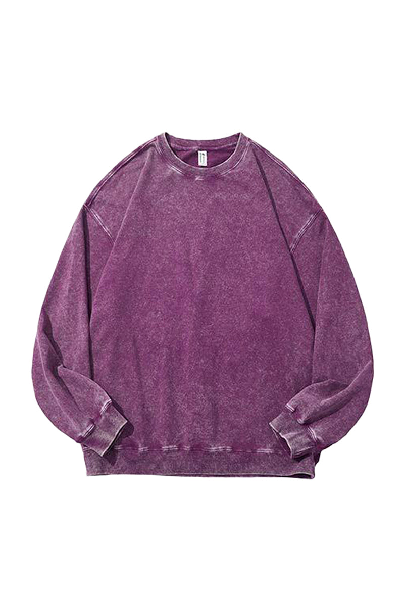 Unisex Fall Washed Vintage Raglan Crew Neck Sweatshirt