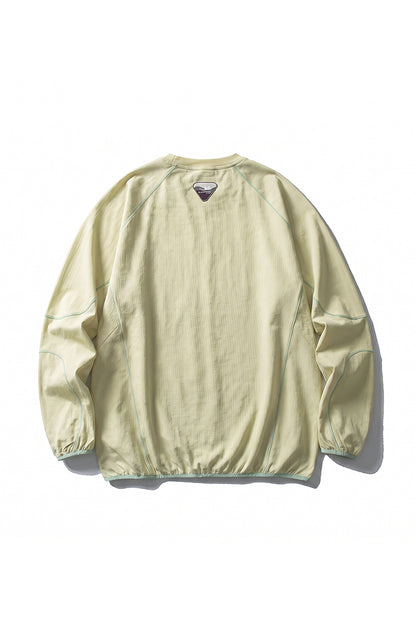Women Fall Contrast Stitch Crew Neck Long Sleeve Top