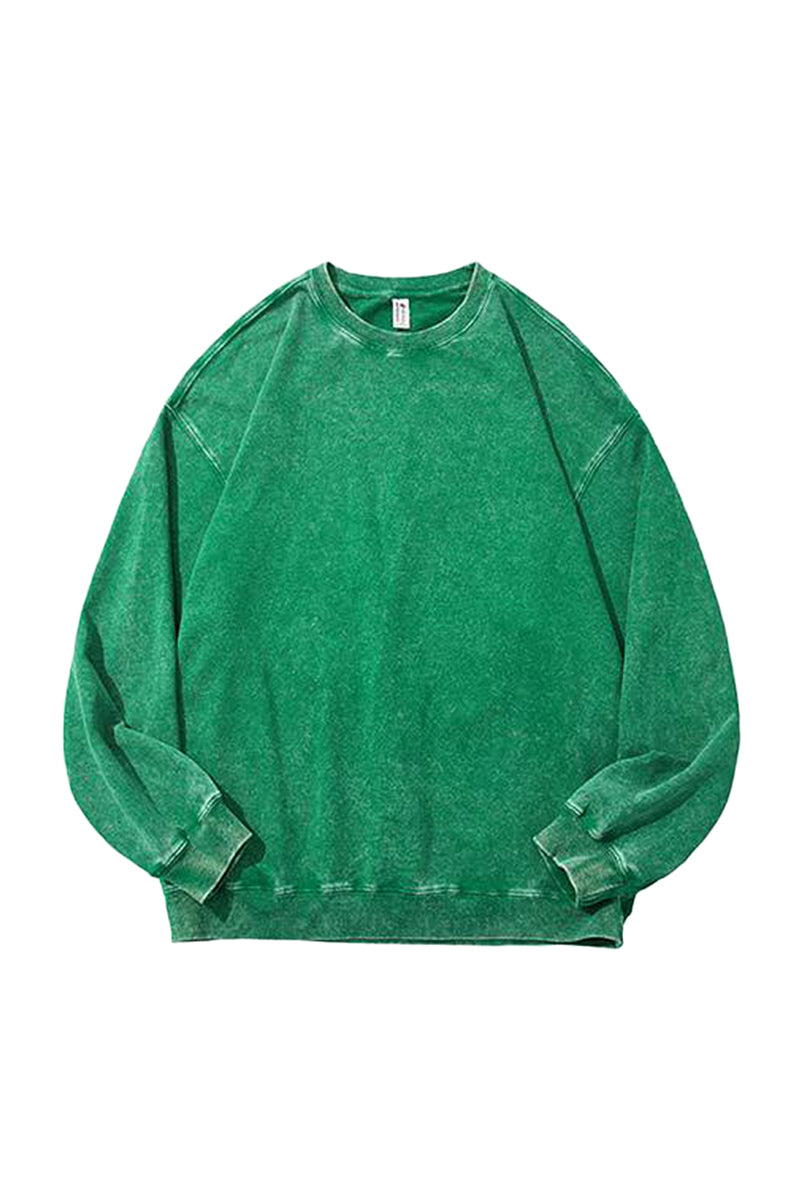 Men Fall Washed Vintage Raglan Crew Neck Sweatshirt