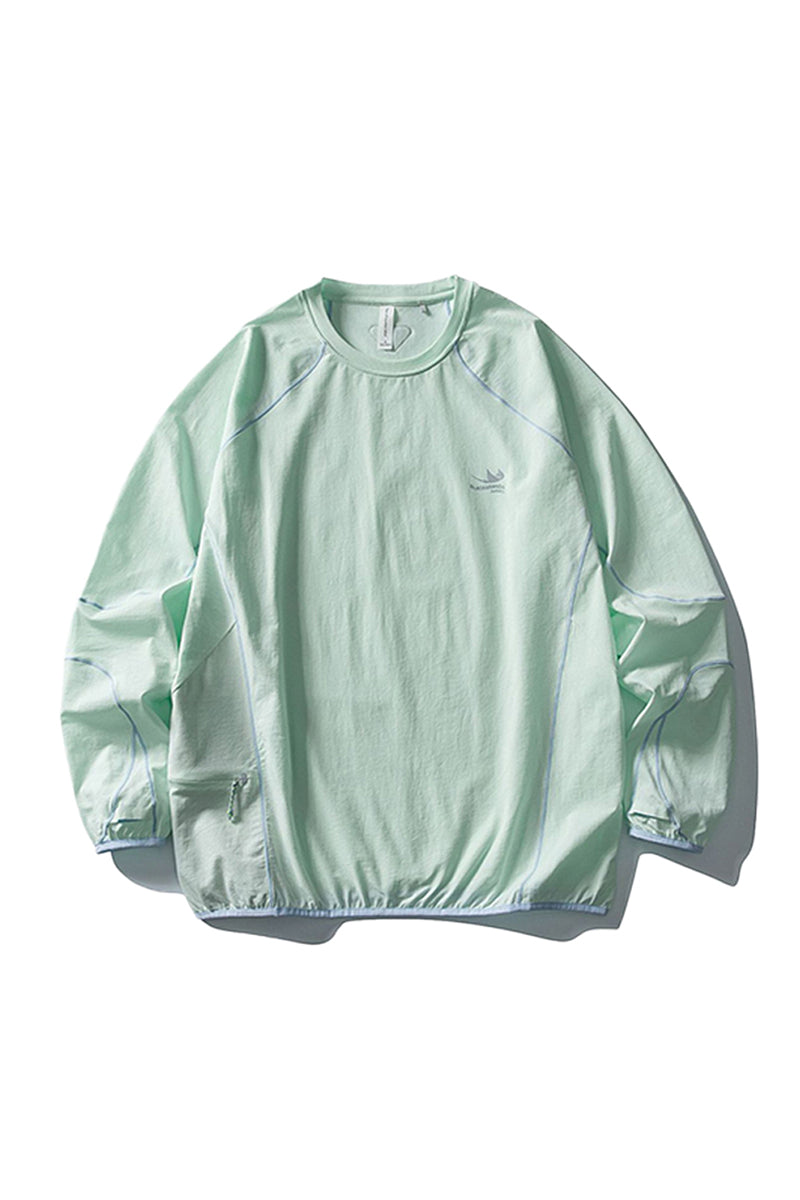 Unisex Fall Contrast Stitch Crew Neck Long Sleeve Top