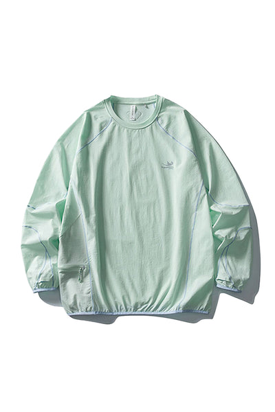 Unisex Fall Contrast Stitch Crew Neck Long Sleeve Top