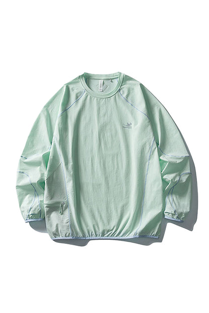 Unisex Fall Contrast Stitch Crew Neck Long Sleeve Top