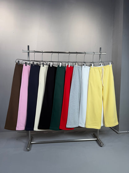 Unisex Spring Cotton Wide-Leg Drawstring Pocket Sweatpants