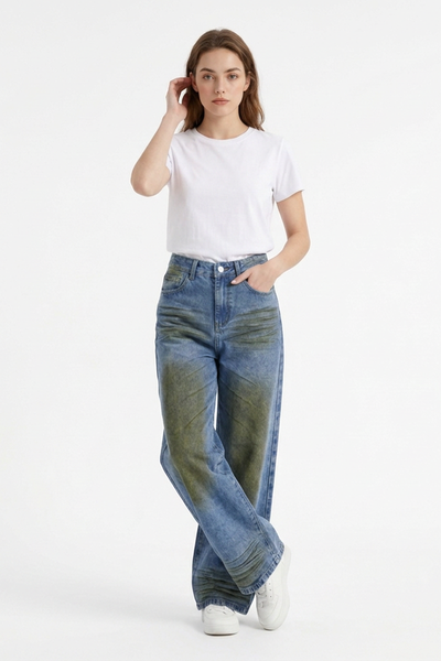 Women's High Waist Distressed Wide Leg Jeans