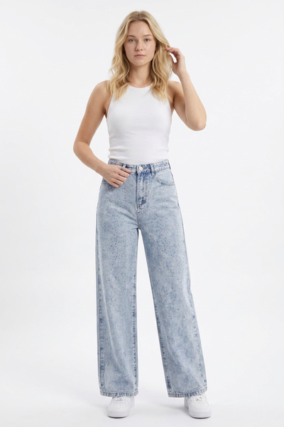 Women's High Waist Allover Rhinestone Loose Wide Leg Jeans