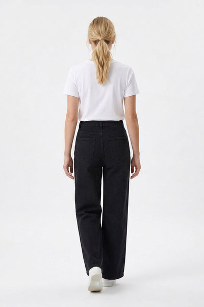 Women's High Waist Pearl Trim Wide Leg Jeans