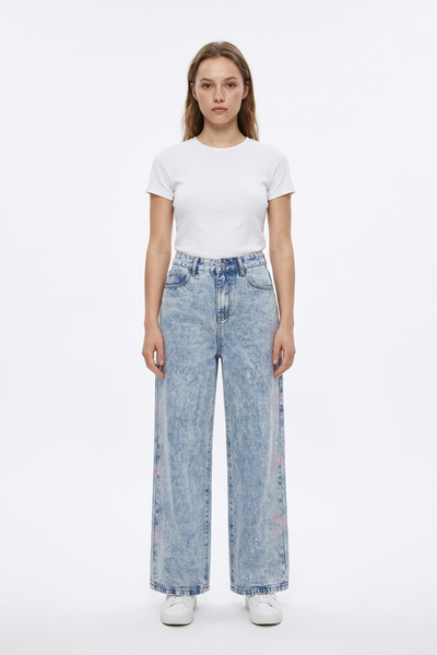 Women's High Waist Vintage Side Bow Wide Leg Jeans