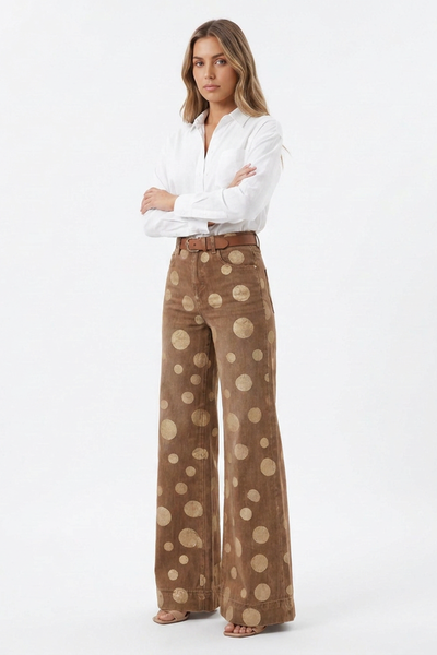 Women's Retro Polka Dot High Waist Wide Leg Jeans