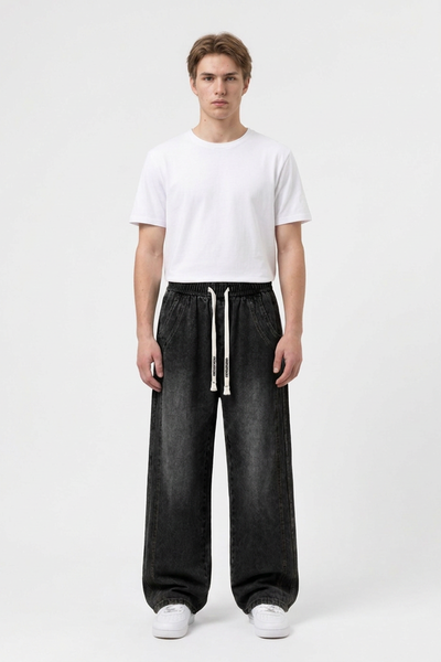 Men's Casual Loose Wide Leg Drawstring Jeans