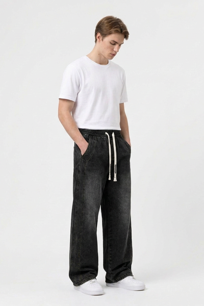 Men's Casual Loose Wide Leg Drawstring Jeans