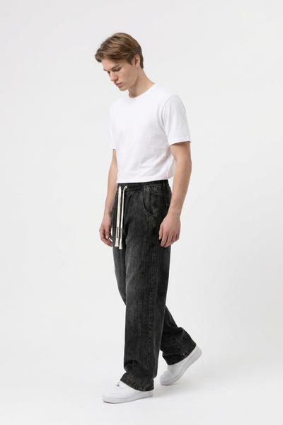 Men's Casual Loose Wide Leg Drawstring Jeans