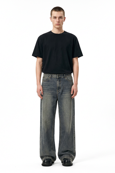 Men's Vintage Wash Baggy Wide Leg Jeans