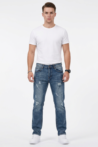 Men's Casual Rip Detail Slim Straight Jeans