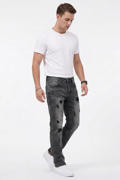 Men's Casual Rip Detail Slim Straight Jeans