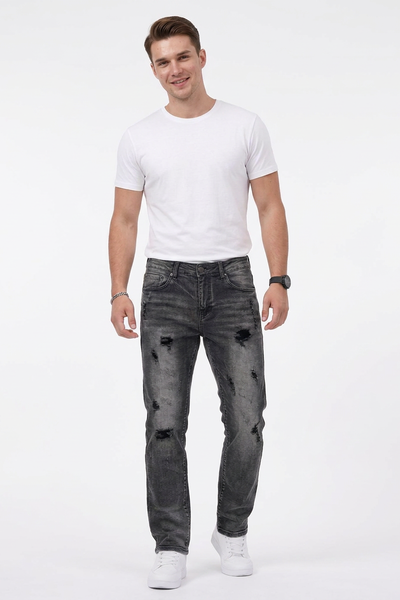 Men's Casual Rip Detail Slim Straight Jeans