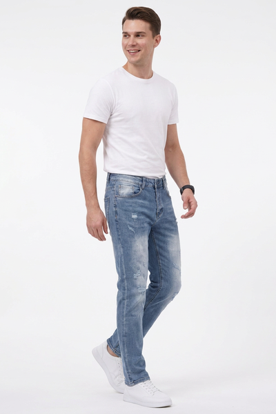 Men's Casual Rip Detail Slim Straight Jeans