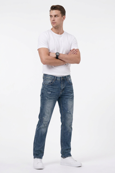 Men's Casual Rip Detail Slim Straight Jeans