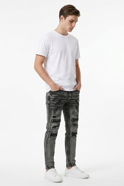 Men's Heavy Distressed Slim Fit Ripped Jeans