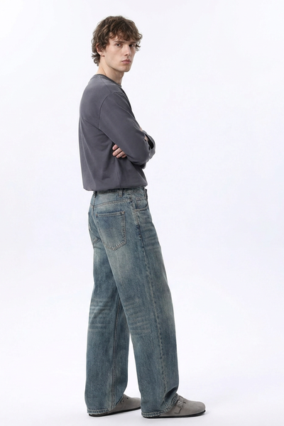 Men's Dirty Washed Relaxed Straight Leg Jeans